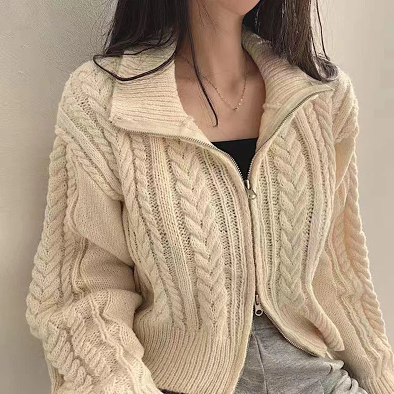 Khaki / S Lucerna Zain Double Zip Cable Sweater